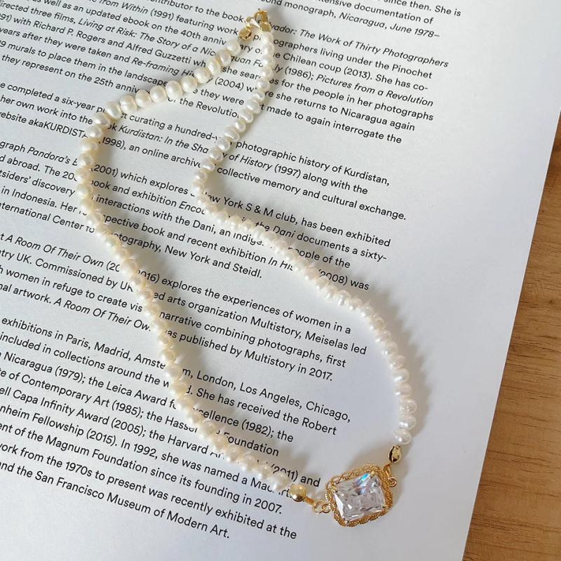 Agate Zircon Pendant Choker Sterling Silver Pearl Necklace