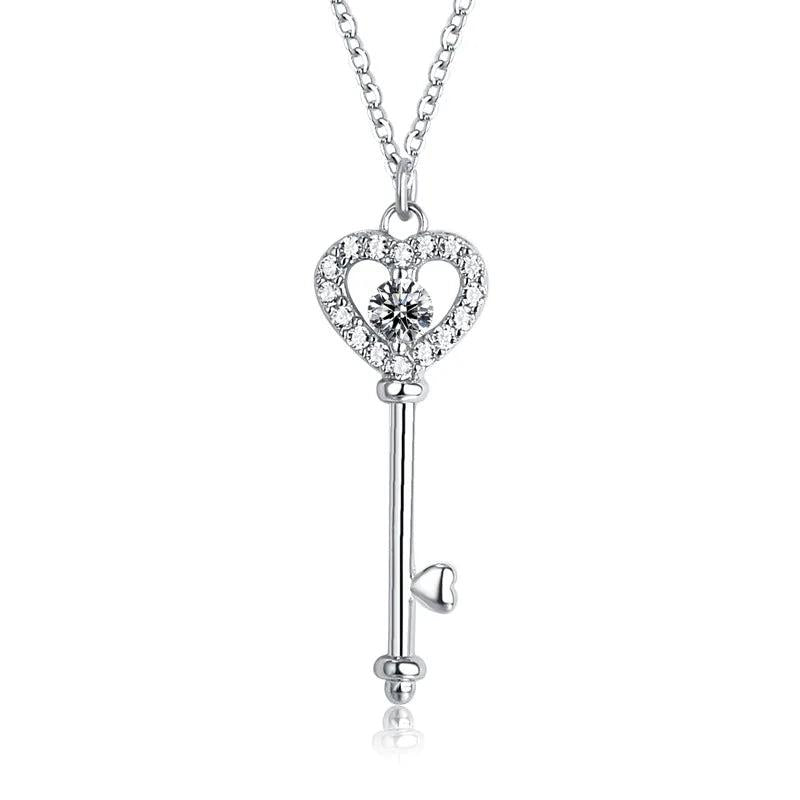 925 Silver Female Necklace Heart Key Pendant Jewelry