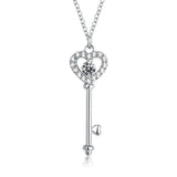 925 Silver Female Necklace Heart Key Pendant Jewelry