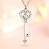 925 Silver Female Necklace Heart Key Pendant Jewelry