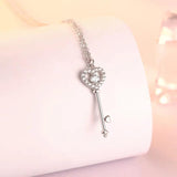 925 Silver Female Necklace Heart Key Pendant Jewelry