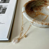 Natural Baroque Pearl Necklace Twisted Link Chain Choker