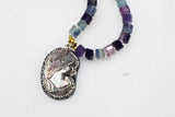 Purple Fluorite Roundel Necklace Pendant Shell Gemstone Beads 19 Inch