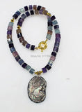 Purple Fluorite Roundel Necklace Pendant Shell Gemstone Beads 19 Inch