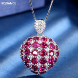 Emerald Green Sapphire Ruby Red Zircon Diamond Heart Pendant Necklace