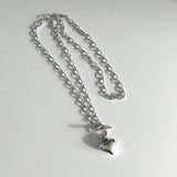 925 Silver Punk Heart Necklace Big Chain Circle Pendant Long Jewelry