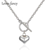 925 Silver Punk Heart Necklace Big Chain Circle Pendant Long Jewelry