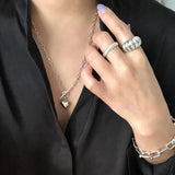 925 Silver Punk Heart Necklace Big Chain Circle Pendant Long Jewelry