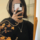 925 Silver Punk Heart Necklace Big Chain Circle Pendant Long Jewelry