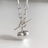 925 Silver Punk Heart Necklace Big Chain Circle Pendant Long Jewelry