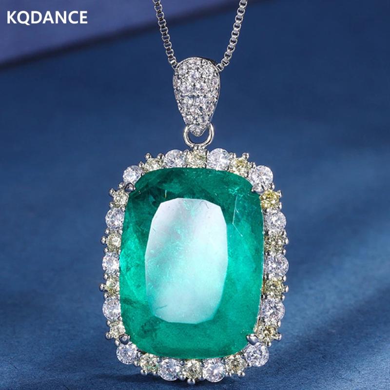 Cushion Cut 15x20mm Created Sapphire Emerald Gemstone Pendant Necklace