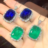 Cushion Cut 15x20mm Created Sapphire Emerald Gemstone Pendant Necklace