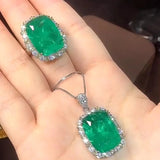 Cushion Cut 15x20mm Created Sapphire Emerald Gemstone Pendant Necklace