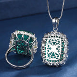 Cushion Cut 15x20mm Created Sapphire Emerald Gemstone Pendant Necklace