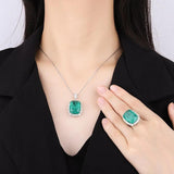 Cushion Cut 15x20mm Created Sapphire Emerald Gemstone Pendant Necklace