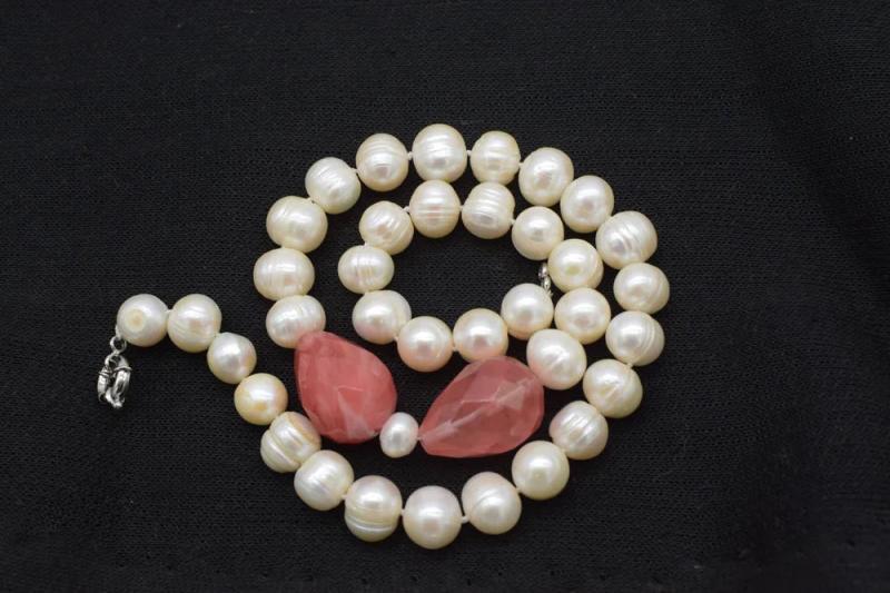 Freshwater Pearl Watermelon Crystal Drop Necklace 19in