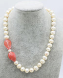 Freshwater Pearl Watermelon Crystal Drop Necklace 19in