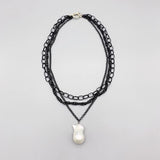 Baroque Pearl Pendant Necklace Layers Link Chains Choker Necklace