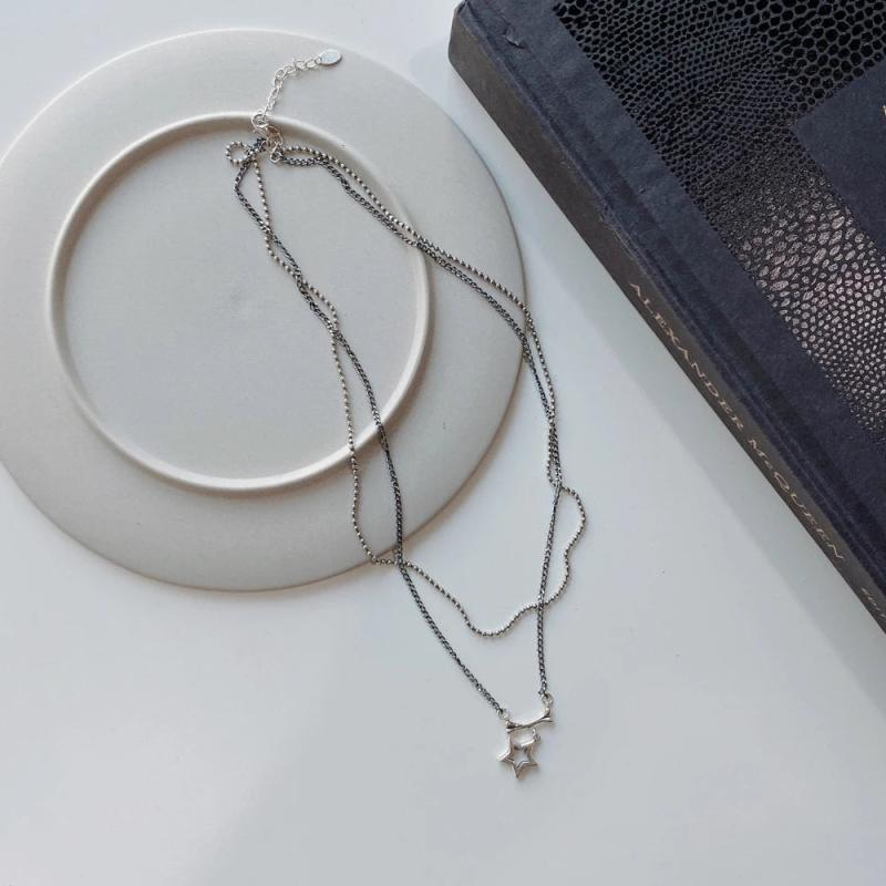 Vintage 925 Sterling Silver Bone Star Choker Necklace