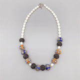 Orange Enamel Balls Necklace Mesh Beads Freshwater Pearls Gift