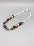 Orange Enamel Balls Necklace Mesh Beads Freshwater Pearls Gift