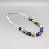 Orange Enamel Balls Necklace Mesh Beads Freshwater Pearls Gift