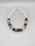 Orange Enamel Balls Necklace Mesh Beads Freshwater Pearls Gift