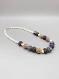 Orange Enamel Balls Necklace Mesh Beads Freshwater Pearls Gift