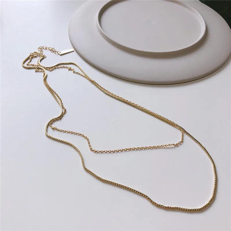 925 Silver Double Layer Box Chain Necklace YMN168