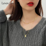 925 Sterling Silver Double Layer Chain Necklace Coin Pendant Bohemian