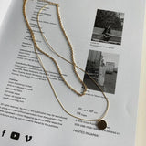 925 Sterling Silver Double Layer Chain Necklace Coin Pendant Bohemian