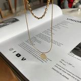 925 Sterling Silver Double Layer Chain Necklace Coin Pendant Bohemian