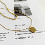 925 Sterling Silver Double Layer Chain Necklace Coin Pendant Bohemian