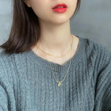 925 Sterling Silver Double Layer Chain Necklace Coin Pendant Bohemian