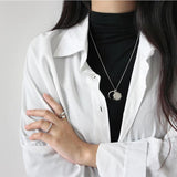 925 Silver Sun & Moon Necklace Crescent Moon Jewelry Long Sweater Chain