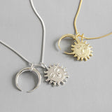 925 Silver Sun & Moon Necklace Crescent Moon Jewelry Long Sweater Chain