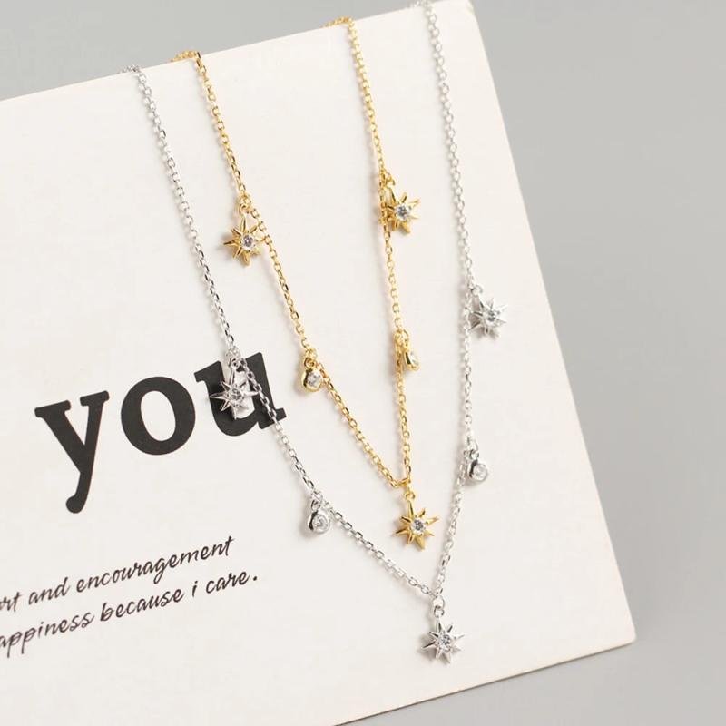 S925 Silver Necklace Zircon Star Pendant Sparkling Diamond Jewelry