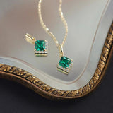 925 Silver Necklace Green Diamond Pendant Ladies Chain Jewelry
