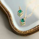 925 Silver Necklace Green Diamond Pendant Ladies Chain Jewelry