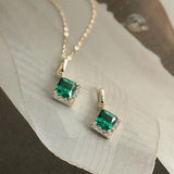 925 Silver Necklace Green Diamond Pendant Ladies Chain Jewelry