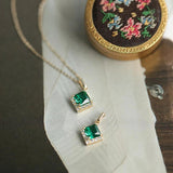925 Silver Necklace Green Diamond Pendant Ladies Chain Jewelry