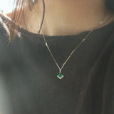 925 Silver Necklace Green Diamond Pendant Ladies Chain Jewelry