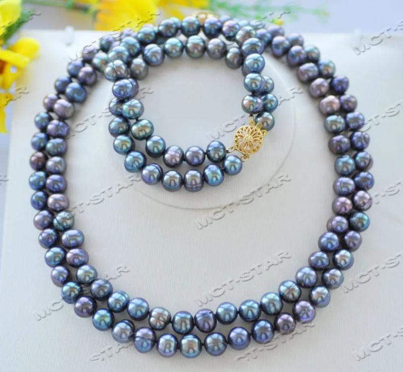 Peacock-Black Freshwater Pearl Necklace Bracelet Set