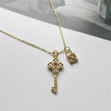925 Silver Zircon Lock & Key Pendant Necklace