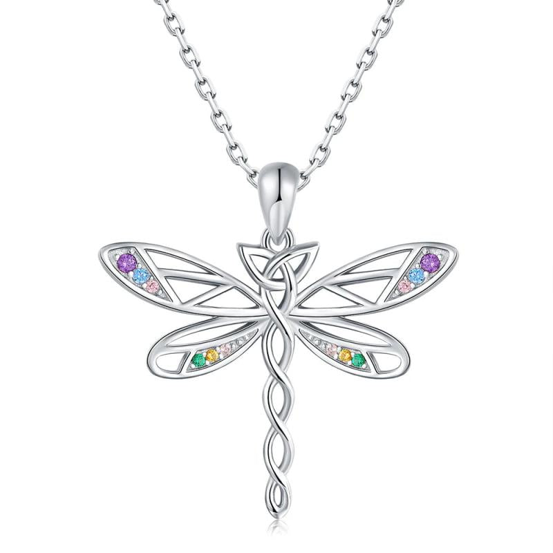 925 Silver Infinity Celtic Knot Dragonfly Necklace Pendant