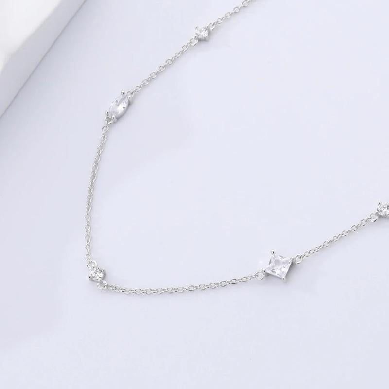 S925 Sterling Silver Geometric Necklace with Zircon, Party Gift for Girls
