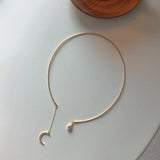 925 Silver CZ Cresent Moon Teardrop Necklace Girls Choker Collar Summer Jewelry