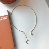 925 Silver CZ Cresent Moon Teardrop Necklace Girls Choker Collar Summer Jewelry