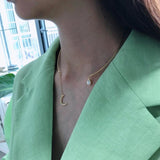 925 Silver CZ Cresent Moon Teardrop Necklace Girls Choker Collar Summer Jewelry