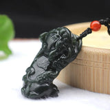 Dark Green Hetian Nephrite Jade Pixiu Lucky Pendant Necklace